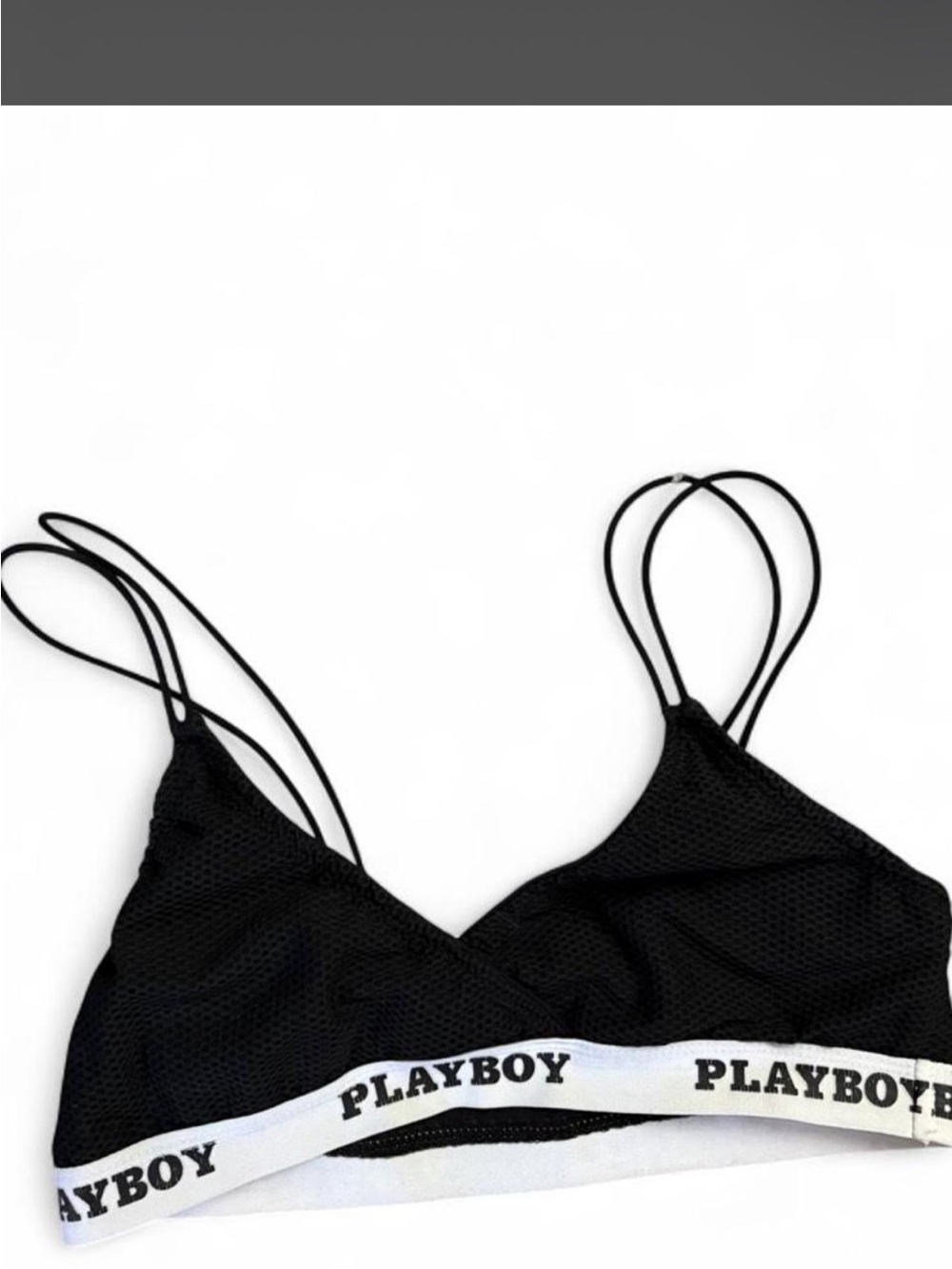 PLAYBOY Black Mesh Bralette with White Logo Band
